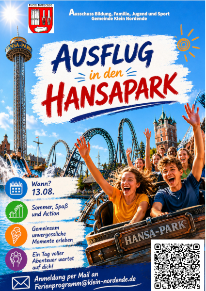 Flyer zum Besuch im Hansapark am 13.08.2026
